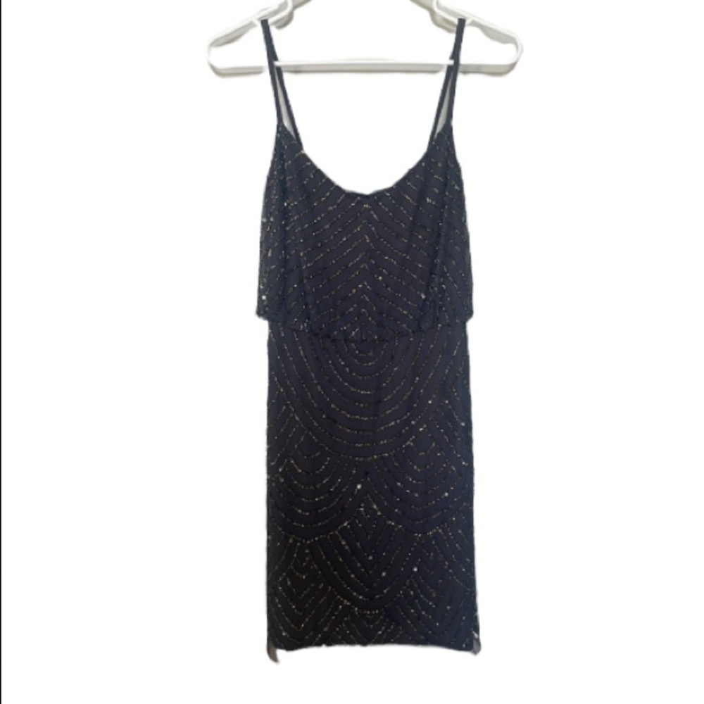 Adrianna Papell Women's Sleeveless V-Neck Blouson Beaded Cocktail Dress